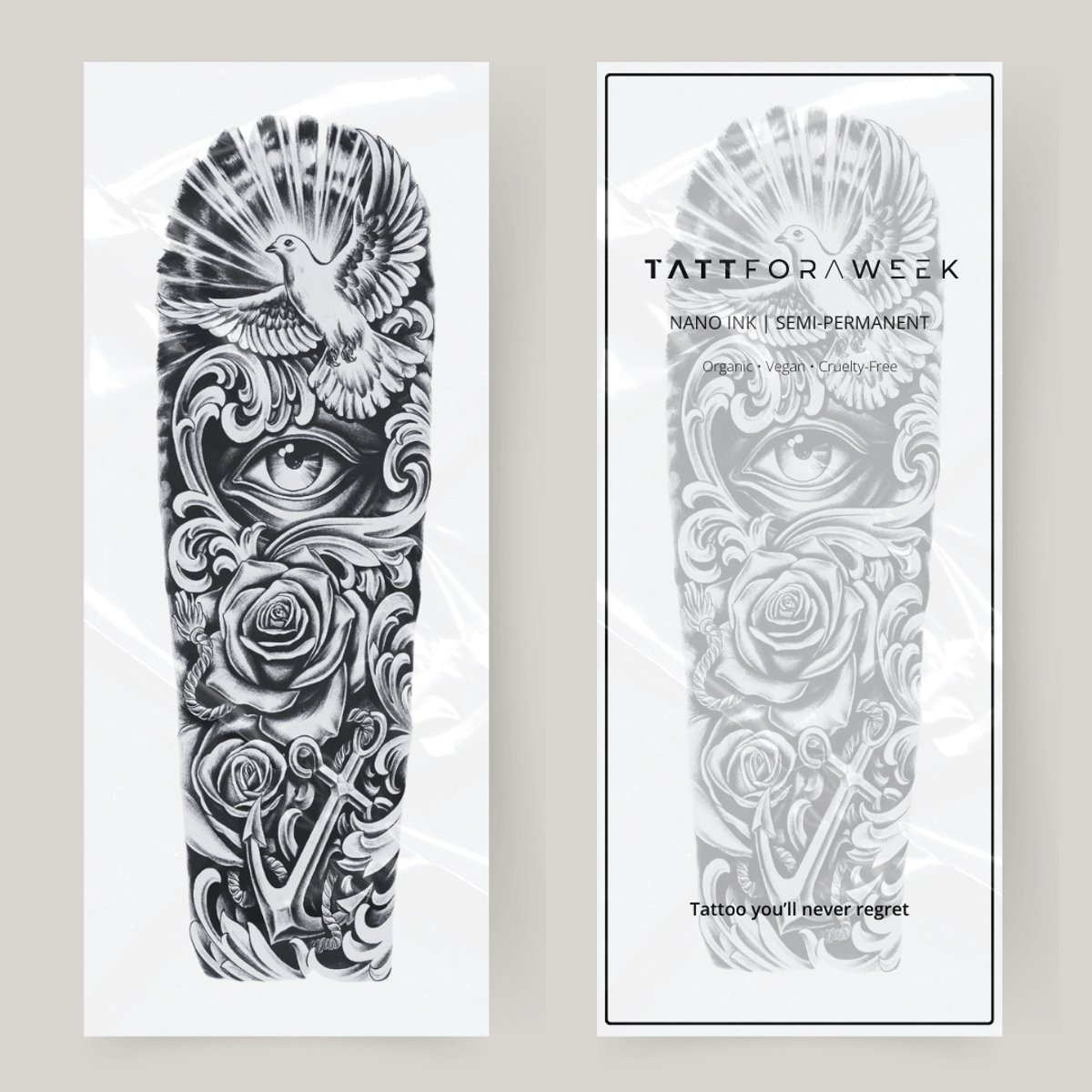 Nep tattoo sleeve vrijheid | Neptattoo volwassenen | Tijdelijke tattoo voor volwassenen | Temporary tattoo | Plaktattoos voor volwassenen | Neptattoos | Probeer zorgeloos een tattoo | tattforaweek